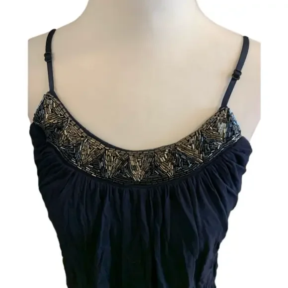 Forever 21 Women's Vintage Navy Tank Top with Neckline Beading Size Small - Picture 5 of 5